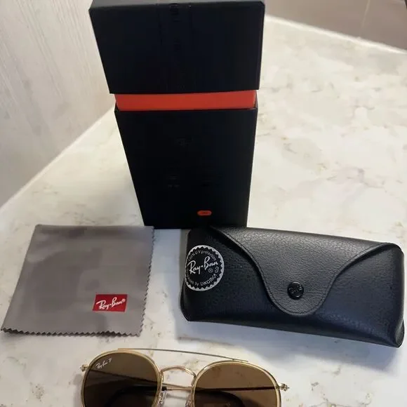 Ray-Ban Gold and Brown Round Double Bridge Polarized Sunglasses - Picture 10 of 11